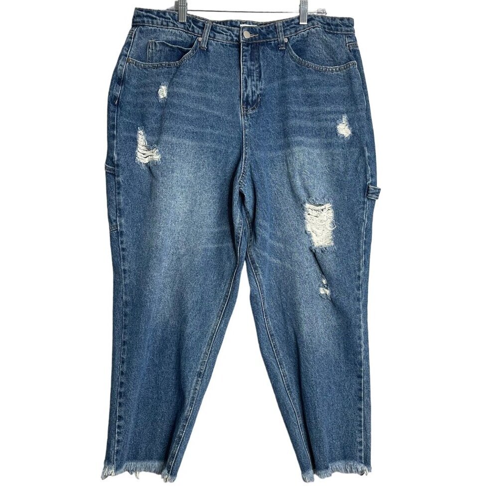 BP Women's 16 High‎ Waist Carpenter Jeans Blue Distressed 100% Cotton Nordstrom
